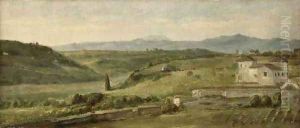 Panoramic Landscape With A Farmhouse by George Frederick Watts