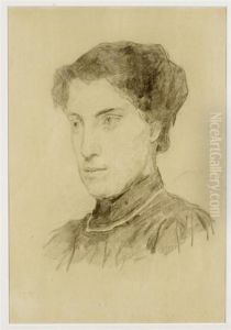 Portrait Of A Woman With Dark Hair by Albert Anker
