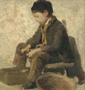 Sitzender Knabe, Gemuse Rustend by Albert Anker