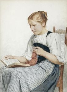 Knitting Girl Reading by Albert Anker