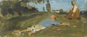 Kinder Auf Wiese by Albert Anker