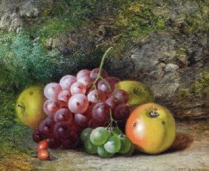 A Still Life With Grapes And Apples On A Mossy Bank