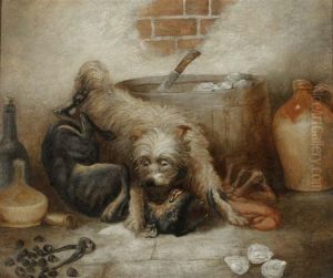 Dogs Fighting Beside Jugs by George Armfield