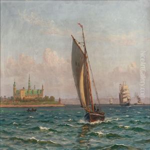 Sailing Ships Near Kronborg Castle by Vilhelm Karl Ferd. Arnesen