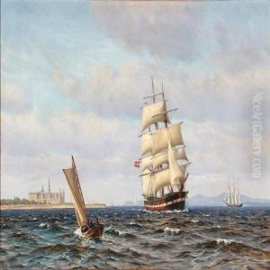 Summer Day With Sailing Ship Off The Coast Of Kronborg by Vilhelm Karl Ferd. Arnesen