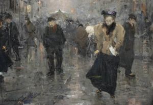 A Busy Street Scene In The Hague by Floris Arntzenius