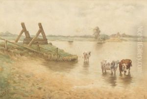 Sommerliches Flussufer Mit Kuhen by Bernardus Arps