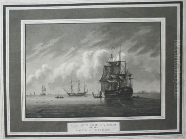 A 74 Gun Ship In A Calm Off The Rock Of Lisbon - view 1