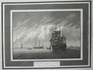 A 74 Gun Ship In A Calm Off The Rock Of Lisbon by Samuel Atkins