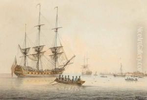 Ships At Harbor by Samuel Atkins