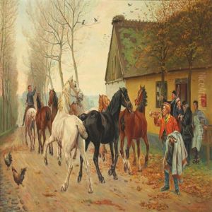 Et Kobbel Heste Udfor Lindenborg Kro by Otto Bache