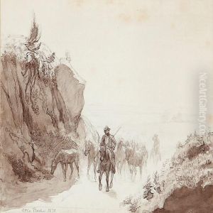 Landscape From Italy With Horses And Herdsmen by Otto Bache