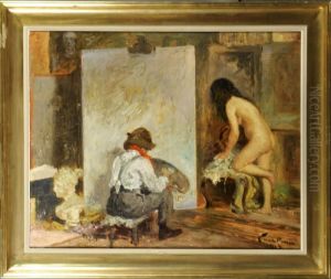 Peintre Et Son Modele by Emile Baes