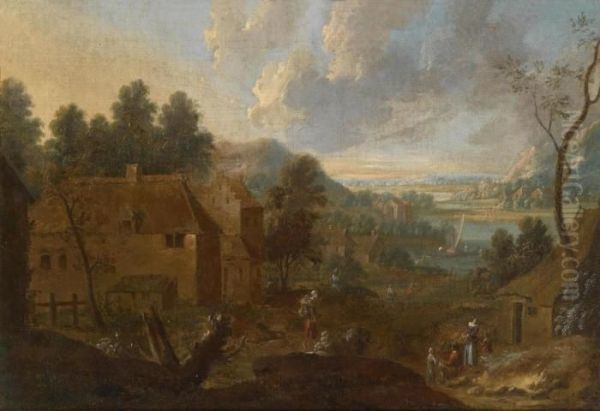 Wide River Landscape With Figures - view 1