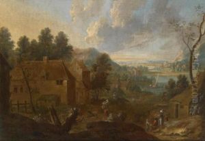 Wide River Landscape With Figures by Marc Baets