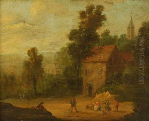 Figures Resting By A Village by Marc Baets