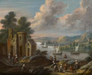 River Landscape With Fishermen by Marc Baets