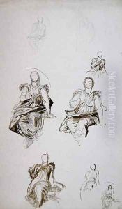 Studies of a seated figure with a book