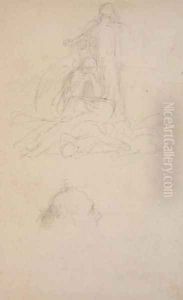 Studies of Death and the Resurrection, and a Head of a Man, c.1860