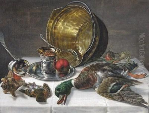 Still Life Of Silver, Birds, Fruit And A Shell With A Small Reflection Of The Artist - view 1