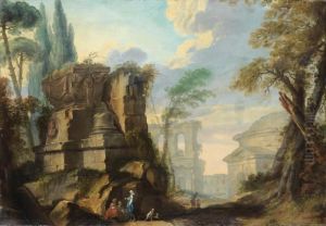 Paysage De Ruines Romaines Anime De Personnages by Jean Barbault