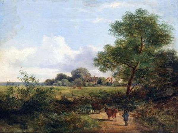 Herder With Cattle In Country Path - view 1