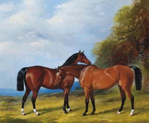 Chestnut Hunters In An Extensive Landscape