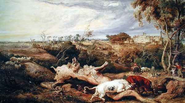 Bulls fighting; St. Donats Castle in the distance, c.1803 - view 1