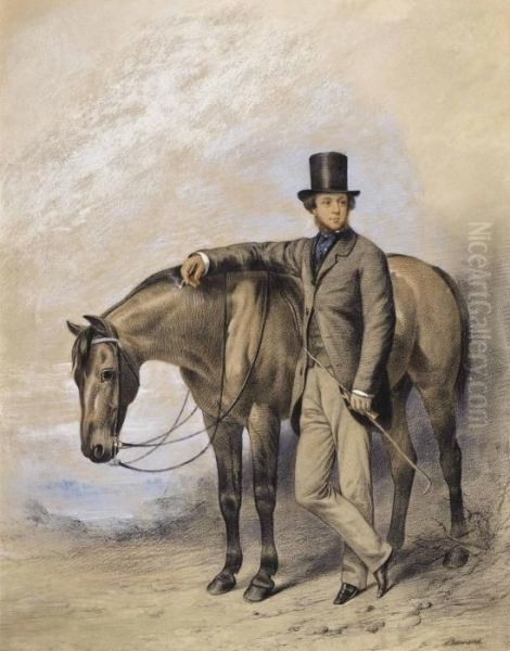 Portrait Of A Gentleman, Standing Full-length Beside A Horse, His Crop In His Hand - view 1