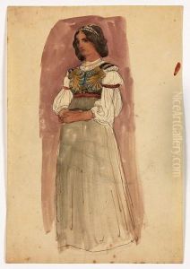 Etude De Jeune Femme En Costume Italien by Felix Joseph Barrias