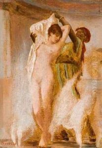 Femme Nue Et Sa Servante Au Hammam by Felix Joseph Barrias