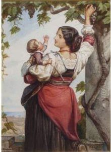 Une Paysanne Italienne Cueillant Une Grappe De Raisin by Felix Joseph Barrias