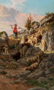 Junge Italienische Schaferin Mit Ihrer Herde Im Apennin-gebirge by Pietro Barucci