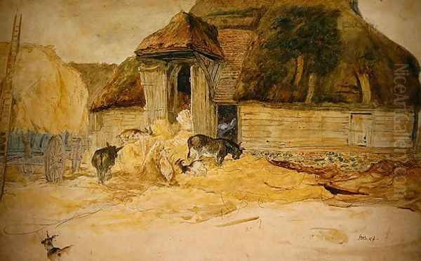 Animals Before a Thatched Barn - view 1