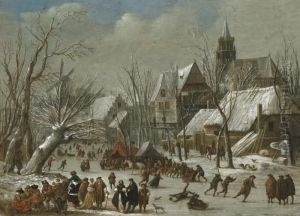 A Winter Landscape With Figures On A Frozen Canal A Winter Landscape With Figures On A Frozen Canal