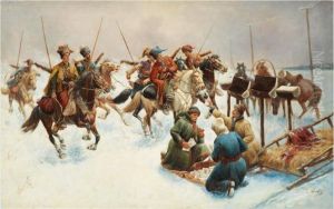 Cossacks In A Vinter Lanscape by Adolf Baumgartner
