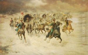 Cossacks In A Winter Landscape by Adolf Baumgartner