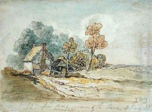 A Thatched Cottage and Trees at the Turn of a Country Road by James Ward