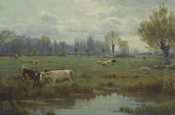 Cattle And Sheep In A Watermeadow - view 1