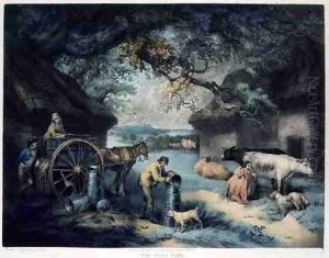 The Dairy Farm, engraved by the artist, pub. by R. Ackermann, 1801 by James Ward