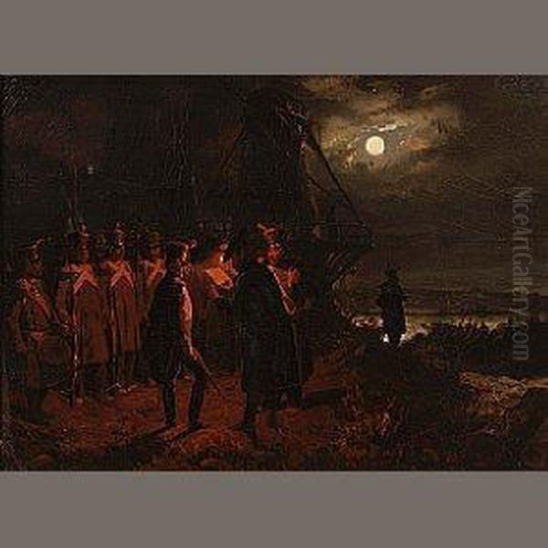 French Soldiers In A Moonlit Landscape - view 1