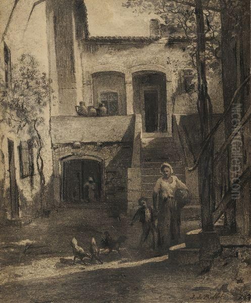 Femme Et Son Enfant Dans Une Cour De Ferme - view 1