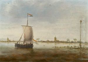Segelschiff Vor Einer Hollandischen Kustenstadt by Jacob Adriaensz. Bellevois