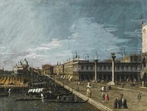 Venice, A View Along The Molo, Looking West, Towards The Punta Della Dogana by Bernardo Bellotto