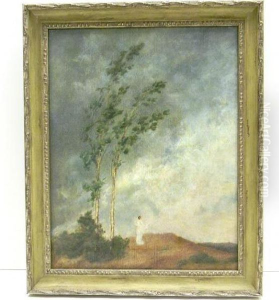 Woman In White Gazing Over A Cliffside - view 1