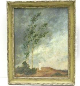 Woman In White Gazing Over A Cliffside by Frank Weston Benson