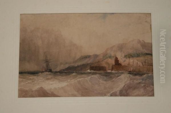 Coastal View With A Masted Vessel In Choppy Waters - view 1