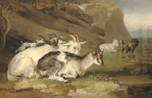 Goats in a rocky landscape by James Ward