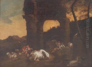 Italianate Landscape With Peasant Girl, Shepherd And Cattle by Nicolaes Berchem