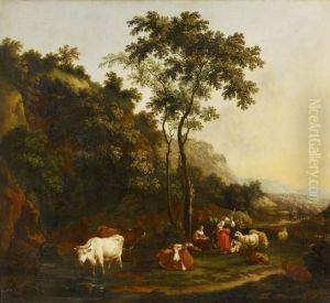 Landscape At Dusk With Shepherds by Nicolaes Berchem